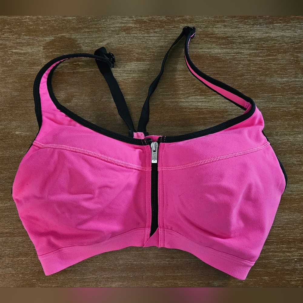 Victoria's Secret Purple and Black Sports Bra 34C Neon Pink VSX Zip Sports Bra